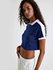 Polo Crop Tişört Kısa Kollu Renk Bloklu