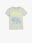 Dinozor Baskılı Bisiklet Yaka Kısa Kollu Pamuklu Tişört