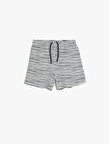 Çizgili Pamuklu Beli Bağlamalı Şort
