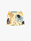 Pamuklu Hayvanlar Baskılı Beli Bağcıklı Şort