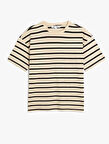 Çizgili Bisiklet Yaka Kısa Kollu Tişört