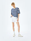 Çizgili Bisiklet Yaka Kısa Kollu Oversize Tişört