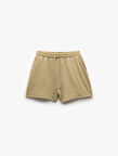 Beli Bağlamalı Bürümcük Kumaş Dokulu Cepli Mini Şort