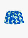 Beli Bağlamalı Palmiye Baskılı Deniz Şortu 