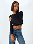 Uzun Kollu Body Crop Kayık Yaka Yumuşak Dokulu Slim Fit