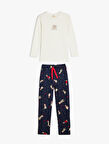 Uzun Kollu Yılbaşı Baskılı Pamuklu Pijama Takımı