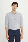 Pamuklu Oxford Slim Fit Dar Kesim Küçük İtalyan Yaka Armürlü Gömlek