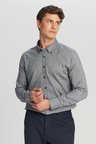 %100 Pamuk Slim Fit Dar Kesim Düğmeli Yaka Diagonal Desenli Flanel Gömlek