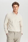 %100 Pamuk Slim Fit Dar Kesim Düğmeli Yaka Diagonal Desenli Flanel Gömlek