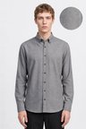 Pamuklu Slim Fit Dar Kesim Düğmeli Yaka Diagonal Desenli Flanel Gömlek