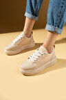 Pembe Potin Kalın Taban Renkli Bağcıklı Hafif Taban Kadın Sneakers 89-049-25
