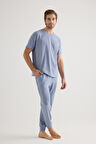 Erkek Pamuklu Kısa Kollu Uzun Pijama Takımı