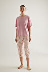 Kadın Pamuklu Kısa Kollu Kapri Pijama Takımı