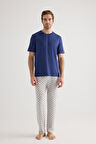 Erkek Modal Kısa Kollu Uzun Pijama Takımı