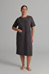 Kadın Plus Size Pamuklu Uzun Kollu Gecelik