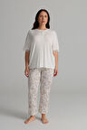 Kadın Plus Size Viskon Kısa Kollu Uzun Pijama Takımı