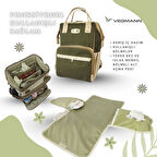 Vegmann Tender Impertex Kumaş Anne Bebek Bakım Sırt Çantası Biberon Termos Gözlü Haki-Bej