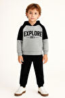 Erkek Çocuk Explore Baskılı 3 İplik Kalın Kışlık Alt Üst Takım Ak13539