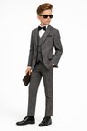 Erkek Çocuk Slim Fit Dokulu Çizgili Klasik Takım Elbise Ak197-198