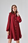 Bordo Ahşap Düğmeli Tunik