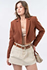Kahverengi Kruvaze Crop Blazer Ceket