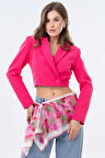Fuşya Kruvaze Crop Blazer Ceket