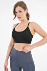 Siyah U Yaka İp Askılı Fitilli Basic Örme Crop Büstiyer