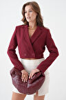 Bordo Kruvaze Crop Blazer Ceket