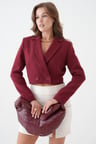 Bordo Kruvaze Crop Blazer Ceket
