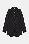 Siyah Ahşap Düğmeli Tunik Siyah 46