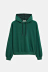 Yeşil - L Kadın Oversize Kapüşonlu Basic Hoodie Sweatshirt