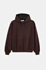 Acı Kahverengi - S Kadın Oversize Kapüşonlu Basic Hoodie Sweatshirt