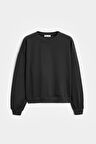 Siyah - M Kadın Oversize Bisiklet Yaka Basic Casual Sweatshirt