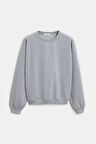 Gri - L Kadın Oversize Bisiklet Yaka Basic Casual Sweatshirt