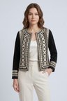 Siyah Kadın Oversize Bisiklet Yaka Önü Açık Nakışlı İnce Gabardin Ceket