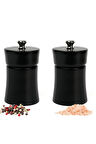 Siyah Ahşap Tuz Ve Karabiber El Değirmeni Öğütücü Grinder 2 Adet  8 Cm
