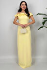Arlina Madonna Yaka Göğüs Büzgülü Uzun Sarı Abiye Elbise