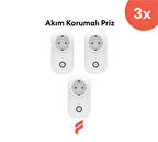 Akıllı Akım Korumalı Priz 3'lü Set (16 AMPER), Wifi, Uzaktan Kontrol, Enerji Tüketim Takibi