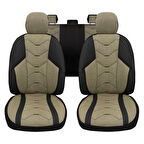 Verita Elegance Serisi - Volkswagen Caddy ile uyumlu Koltuk Kılıfı, Keten-Deri / Haki