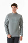 3 İplik Yazı Nakışlı Dik Yaka Sweatshirt