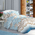 SİNADA HOME %100 PAMUK MAVİ VARAKLI NEVRESİM SETİ TEK KİŞİLİK 160X220CM