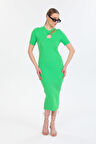 Kadın Yakası Aksesuarlı Triko Elbise 2480