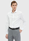 Beyaz Düz Regular Fit Dokuma Klasik %100 Pamuk Gömlek