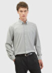 Açık Gri Baskılı Casual Fit Casual Gömlek