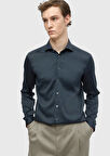 Antrasit Düz Casual Fit Dokuma Casual İpek Karışımlı Gömlek