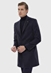 Lacivert Regular Fit Kelebek Yaka Klasik Dokuma Palto