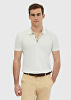 Ekru Düz Polo Yaka %100 Pamuk T-Shirt