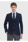 Lacivert Desenli Shirt Shoulder Slim Fit Yün Karışımlı Örme Ceket