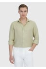 Açık Yeşil Düz Casual Fit Dokuma Casual %100 Keten Gömlek