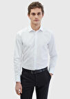 Beyaz Düz Slim Fit Dokuma Klasik %100 Pamuk Gömlek